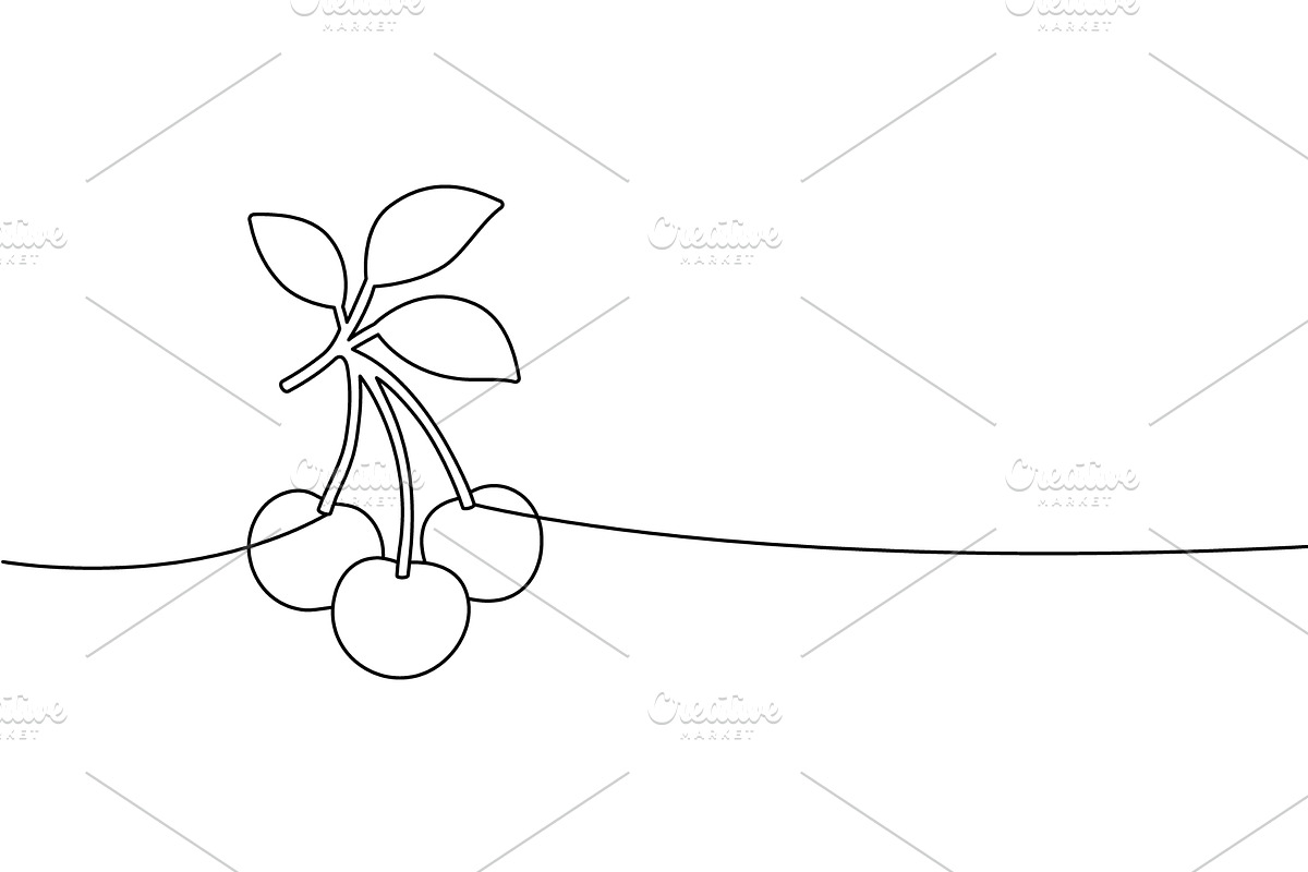 Continuous line drawing of cherry, a Food Illustration by GraphiShop