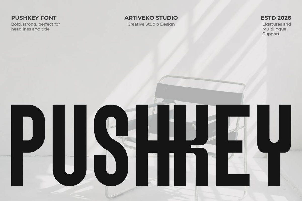 Pushkey – Condensed Sans Serif, a Sans Serif Font by Artiveko (Photo 1 of 8)
