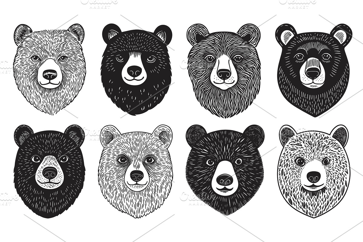 Bear Portrait Childish Style Linocut, an Animal Illustration by LadadikArt
