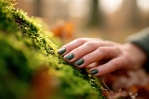 Exploring nature with a gentle touch of a hand on vibrant green moss, a Beauty & Fashion Photo by AlyaAnd
