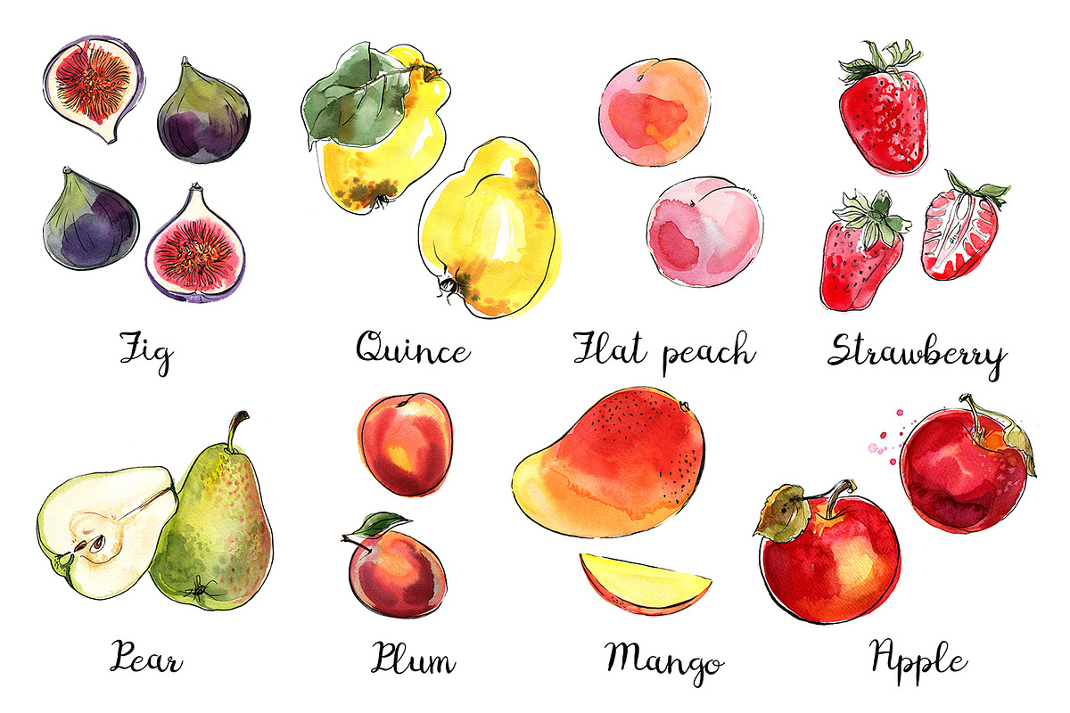 Food watercolor. Fruits and berries, a Food Illustration by irina.vaneeva (Photo 6 of 10)