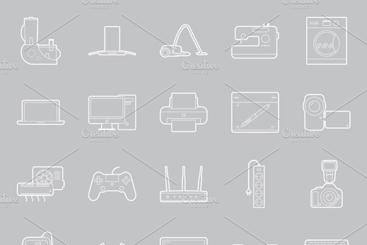 Home electronics icons set, an Outline Icon by Equipoise