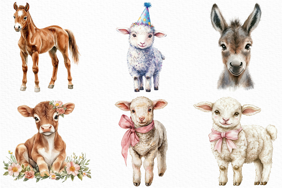 Cute Farm Animals Clipart, an Illustration by Craft Nest (Photo 4 of 6)