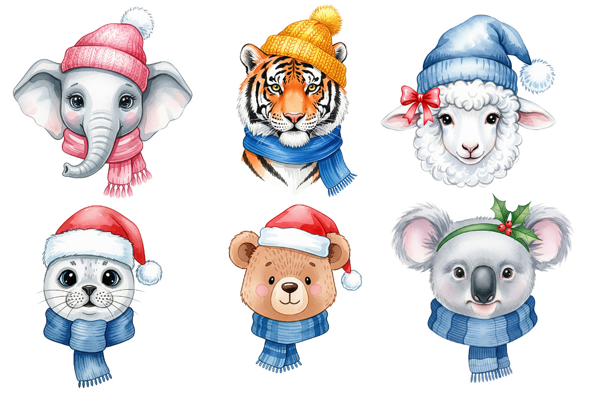 Cute Christmas Animals Clipart, an Illustration by SinaCreation (Photo 3 of 7)