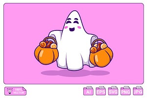 Cute Ghost Bring Candy Basket, a Food Illustration by Artstorystudio