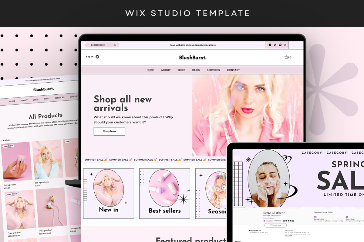 Blush Pink Wix Shop Studio Template, a Wix Template by Template Twist Shop (Photo 1 of 10)