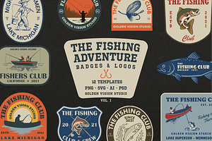 12 Vintage Fishing Badges & Logos
