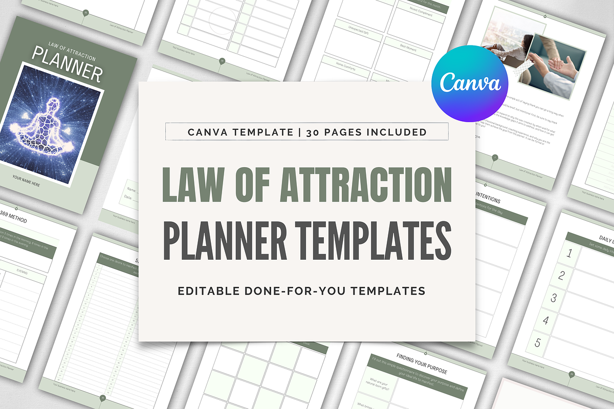 Law of Attraction Planner | Canva, a Magazine Template by Designs by Darowan (Photo 1 of 10)