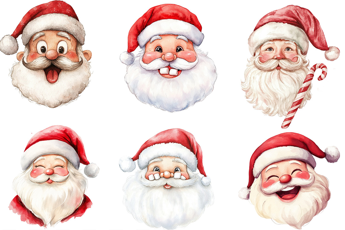 Retro Funny Santa Claus Face Clipart, an Illustration by Designking (Photo 3 of 4)