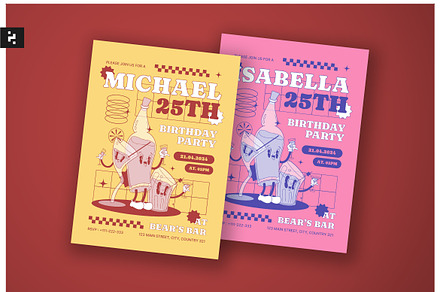 Yellow Retro Birthday Invitation, a Card Template by Neermana