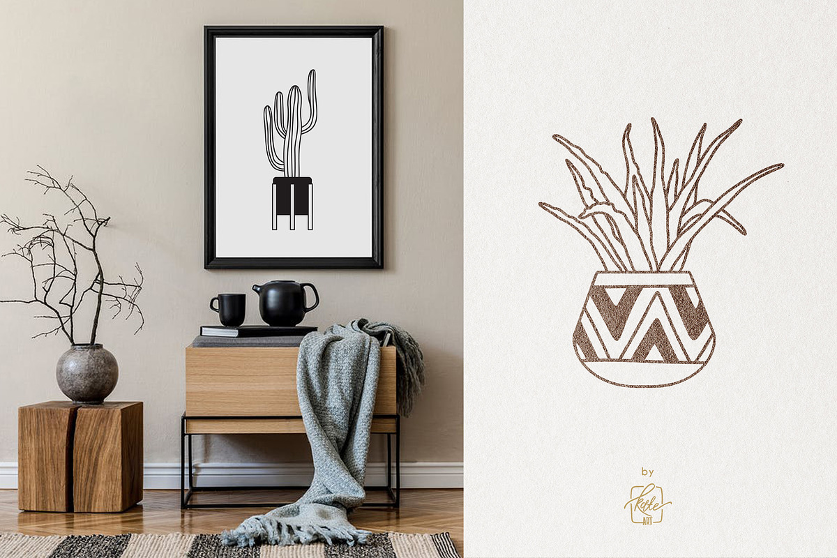 HOME PLANTS AND CACTI LINE ART, an Object Illustration by Kate Art (Photo 8 of 10)