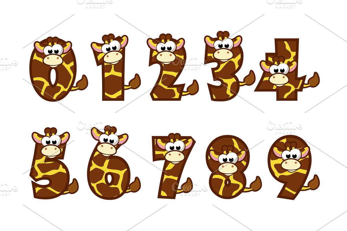 Funny Character Giraffe Numbers, an Education Illustration by BabySofja