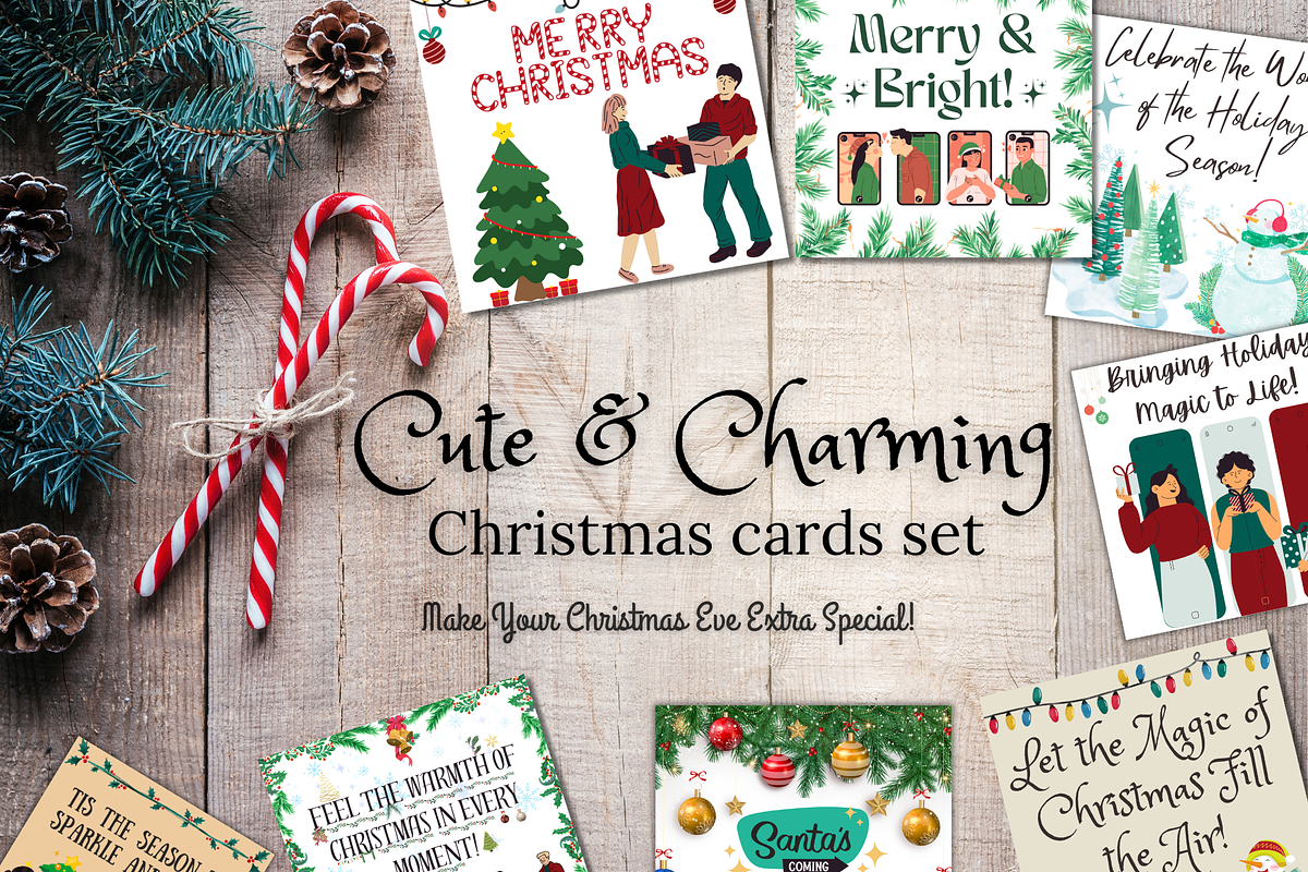 Cute & Charming Christmas Cards Set, a Card Template by WynterLife Studio (Photo 1 of 4)