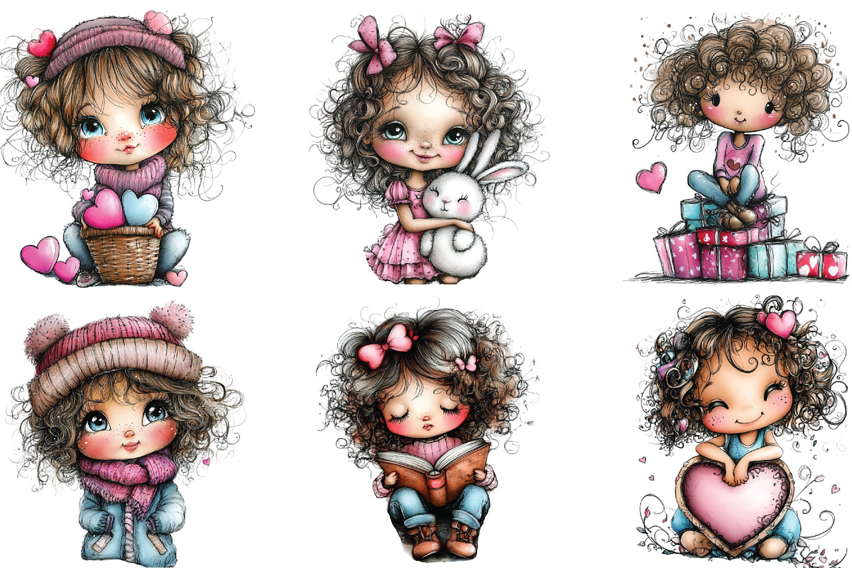 Whimsical Cute Curly Girl Clipart, an Illustration by CraftArtStudio (Photo 5 of 6)