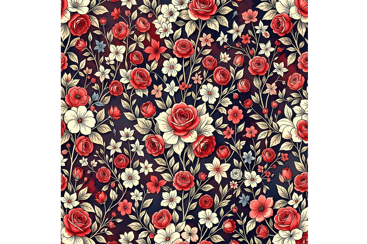 Red White and Blue Floral Background, a Decorative Illustration by Sharon Schwalbe (Photo 6 of 6)