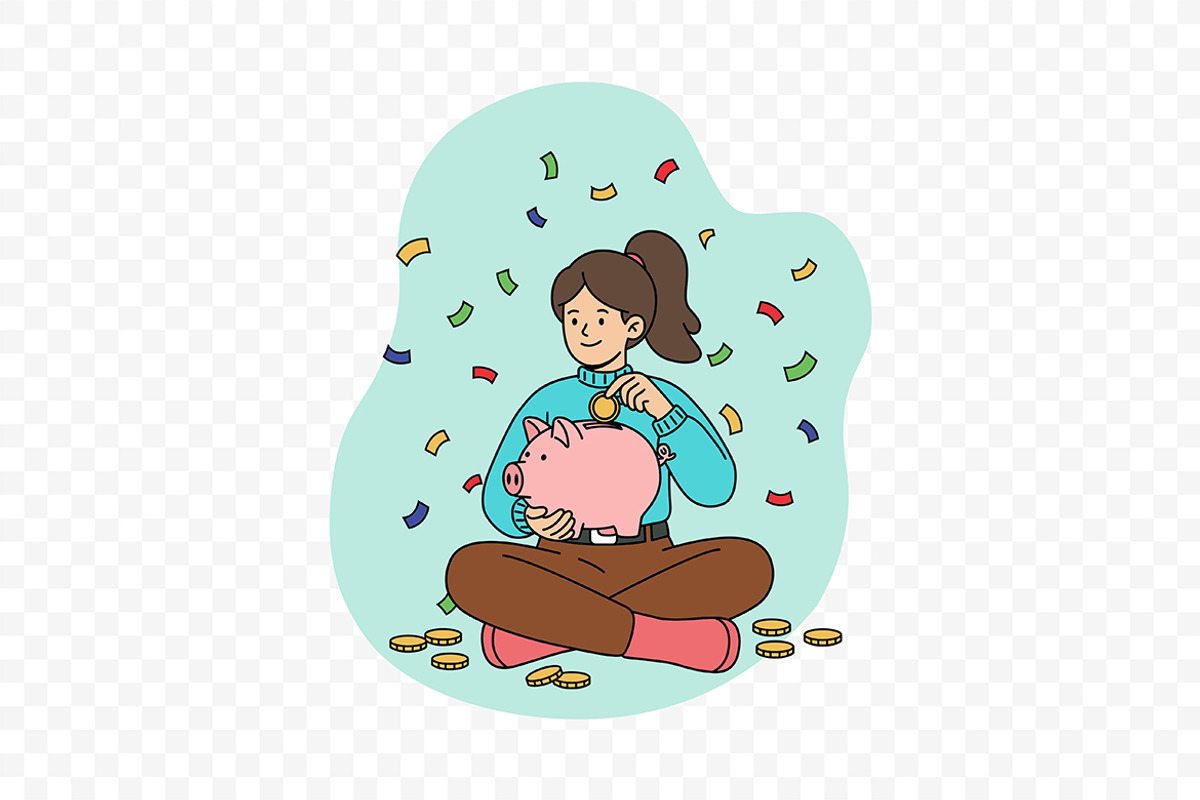 Cute Girl Save Money Illustration, an Object Illustration by Partikusi Design (Photo 3 of 3)