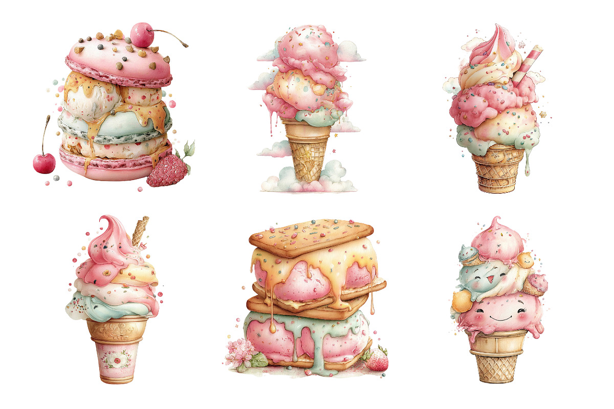 Whimsical ice cream Clipart, a Seasonal Illustration by Designworld (Photo 4 of 10)