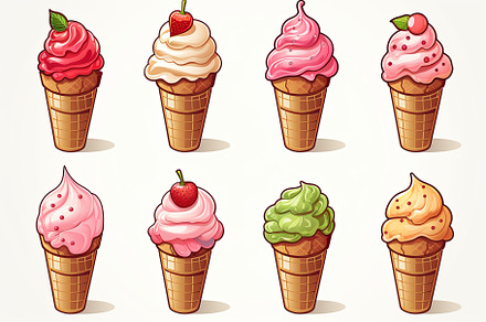 Set of colorful Ice cream cone carto, a Food & Drink Photo by Pixeness