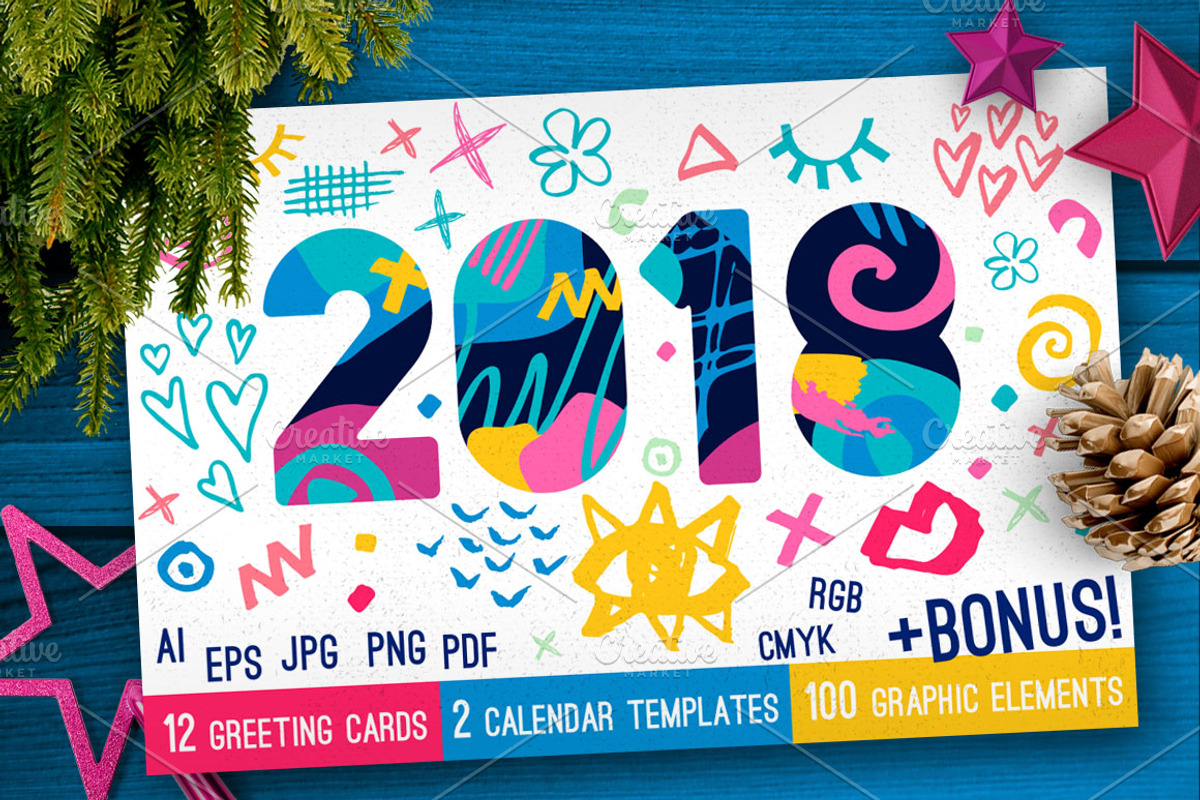2018 New Year Christmas Bundle, a Stationery Template by Iraida_Bearlala (Photo 1 of 7)