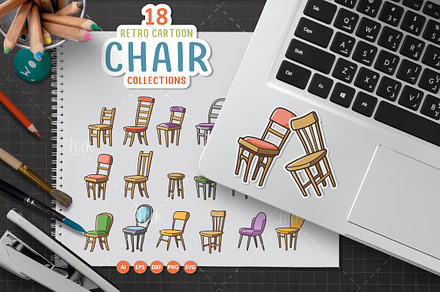 Set of wooden chair sticker design