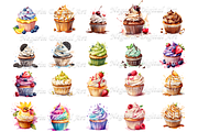 Watercolor Delicious Creamy Cupcake, an Object Graphic by Negarin Digital Art (Thumbnail 3 of 9)