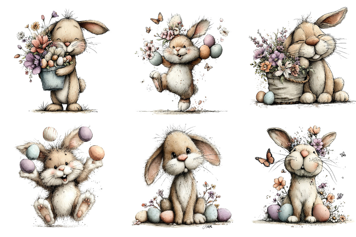 Whimsical Easter Rabbit Clipart, an Illustration by Dream Creation (Photo 2 of 7)