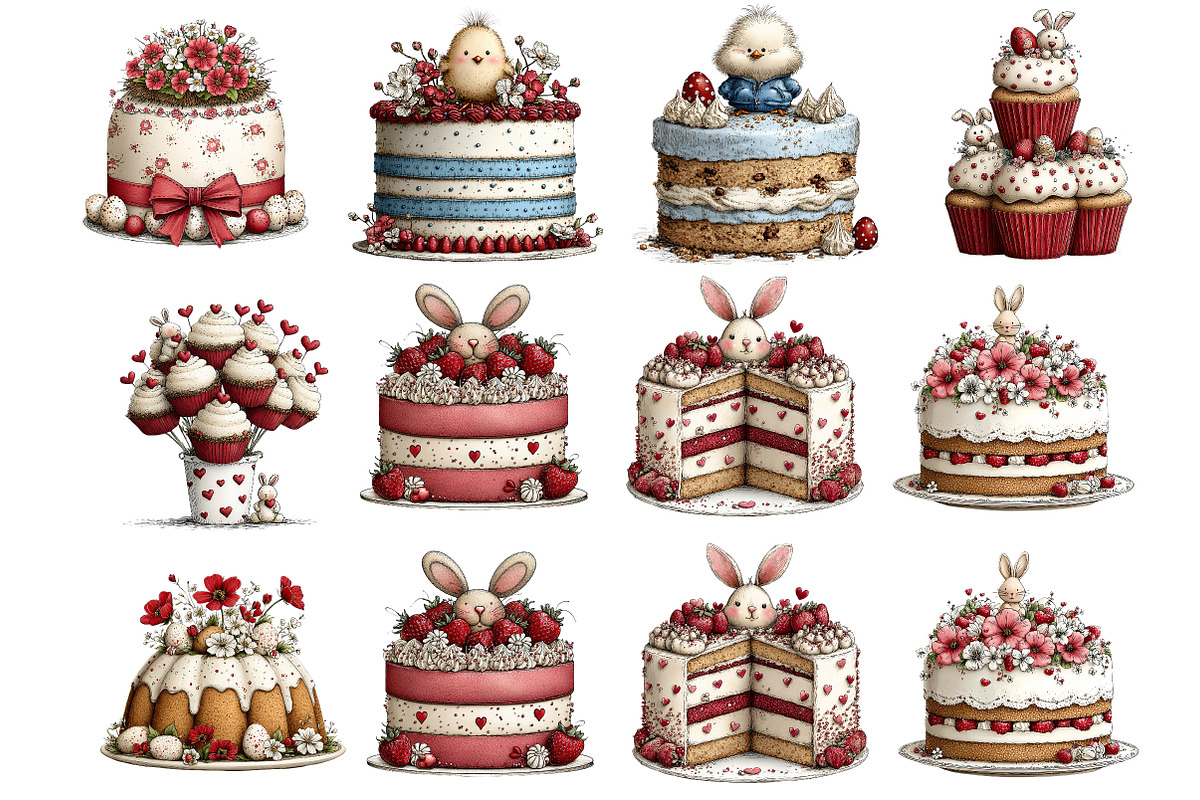 Watercolor Easter Cake Clipart Bundl, an Illustration by DreamArtGraphic (Photo 3 of 4)