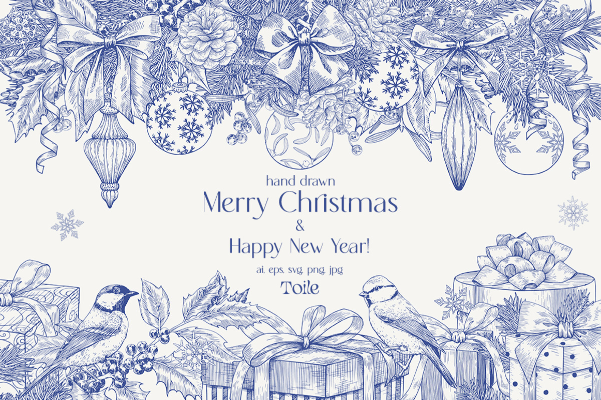 Hand drawn Christmas Toile set, an Object Illustration by ON_lineart_store (Photo 1 of 10)