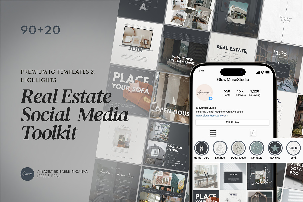 Real Estate Social Media Bundle, a Social Media Template by Glow Muse Studio (Photo 1 of 10)