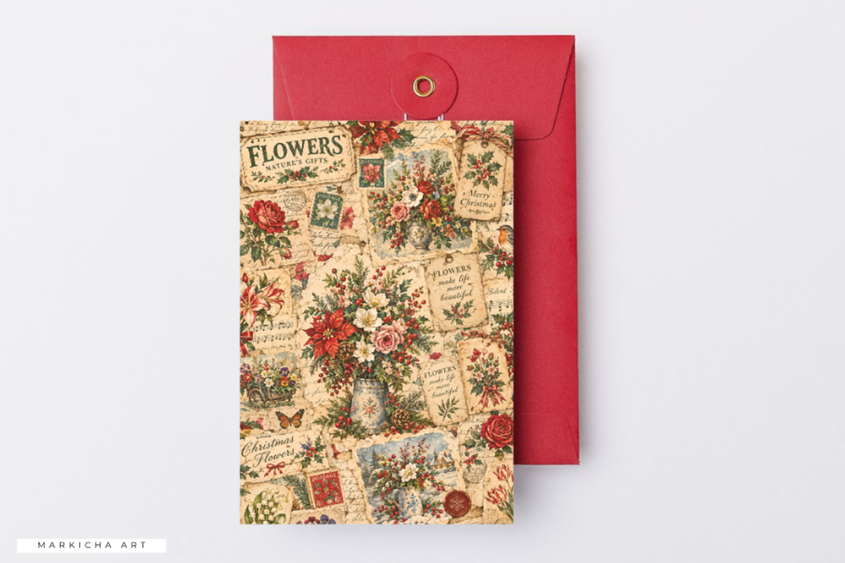 Flowers in Christmas Junk Journal, a Background Graphic by Markicha Art (Photo 5 of 5)
