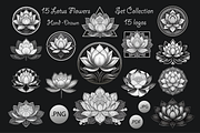 Sacred Lotus Flowers hand drawn logo, an Object Illustration by GraphicRedStudio (Thumbnail 1 of 10)