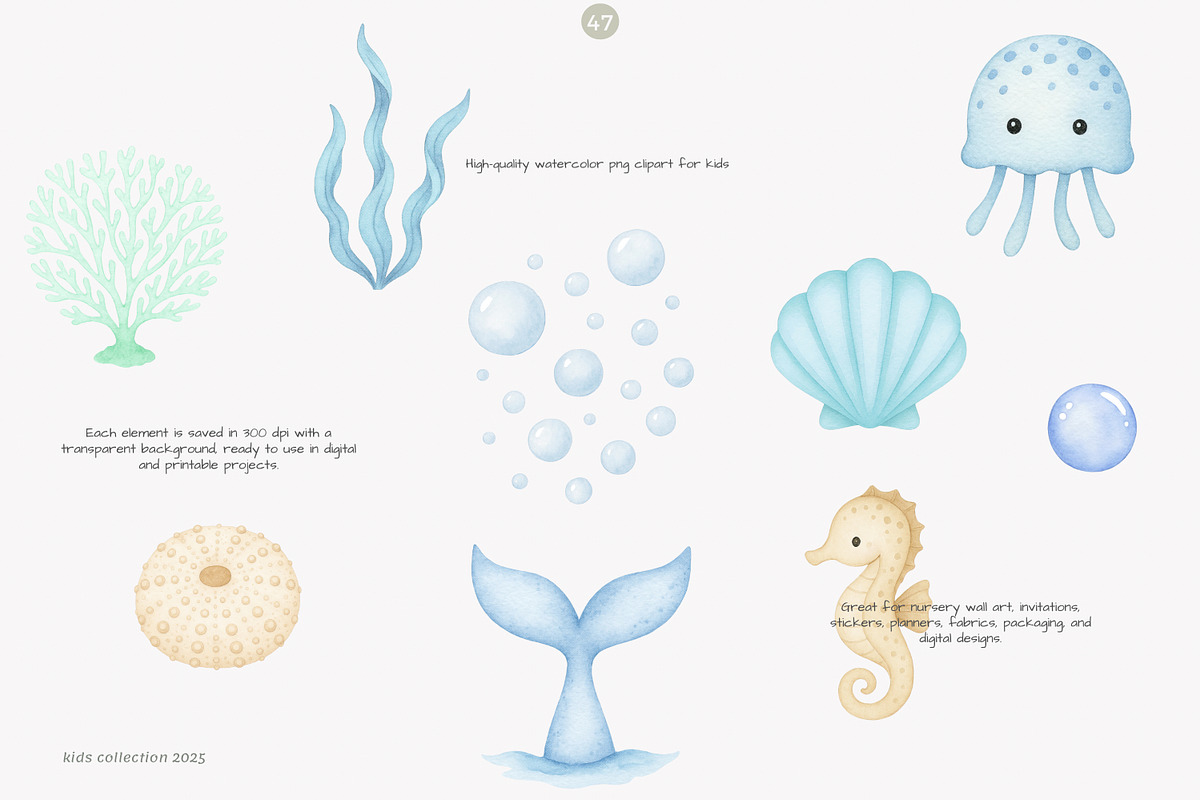 watercolor under the sea clipart, a Decorative Illustration by Pink Studio Art (Photo 6 of 9)