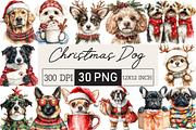 Watercolor Christmas Dog Clipart, an Illustration by Black Bird Studio (Thumbnail 1 of 6)