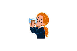 Redhead girl drinking water from, a Food Illustration by pikepicture