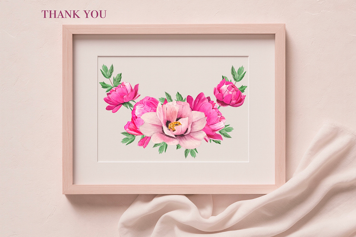 Watercolor Pink Peonies Clipart, an Object Graphic by DiashaArt (Photo 10 of 10)