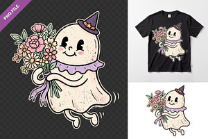 Ghost Holding Flower Clipart PNG, an Object Illustration by zahidhossainalif