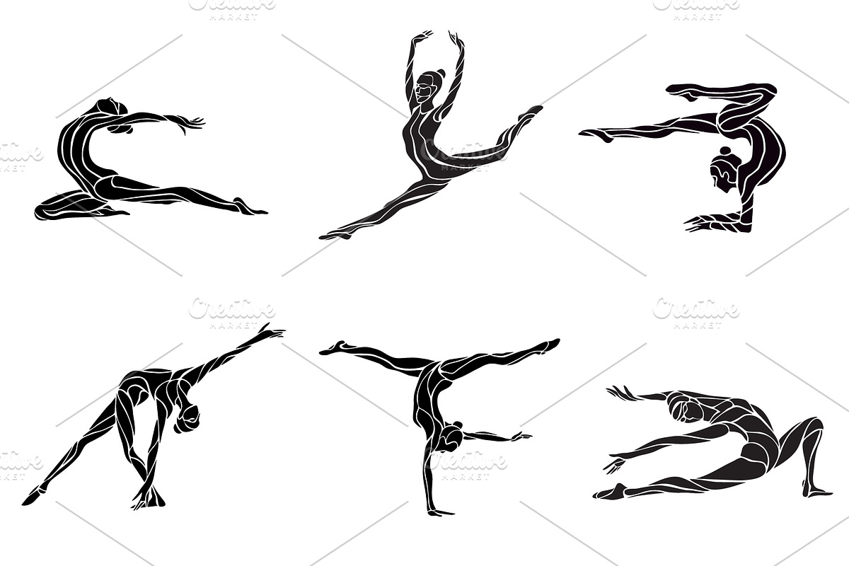 Gymnastics Girls Silhouette Set, a Sport Illustration by Kluva's Wavy Silhouettes (Photo 2 of 2)