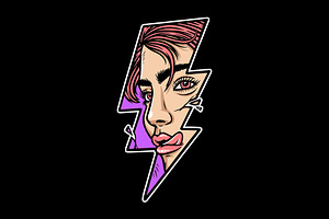 woman face in shape of lightning, a Person Illustration by gunaonedesign
