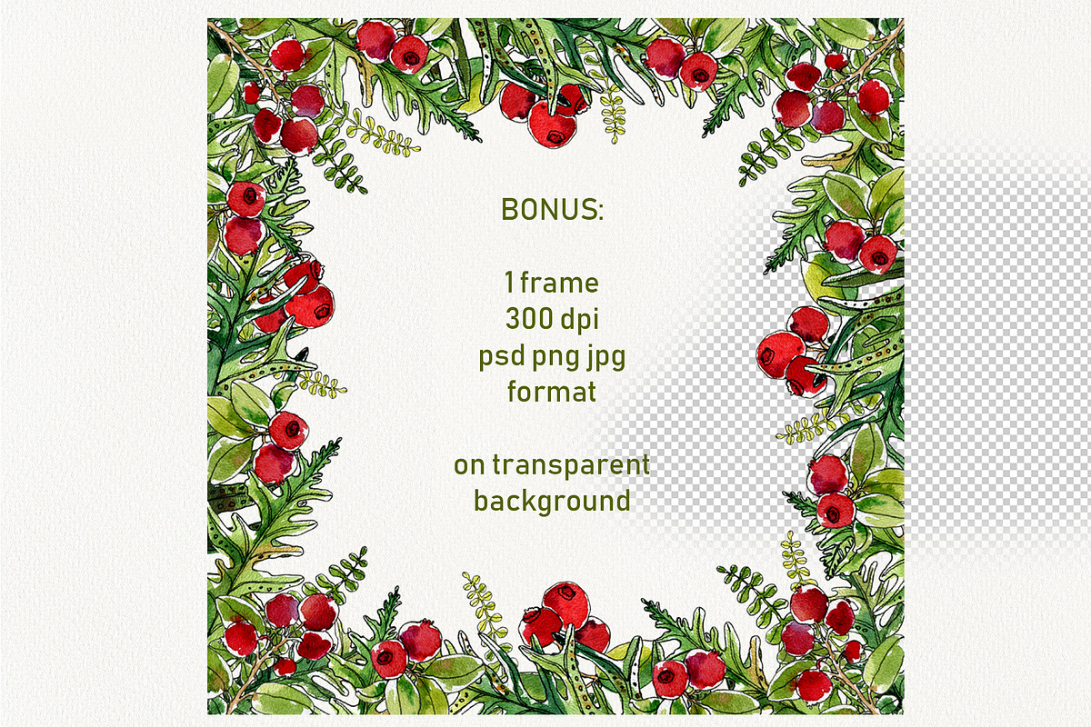 Watercolor berries and herbs clipart, a Pattern Graphic by Dina Guiter (Photo 8 of 8)