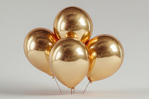 Golden balloons floating on light ba, a Background Photo by Pixeness Studio