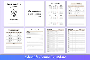 2024 Anxiety Journal Canva Templates