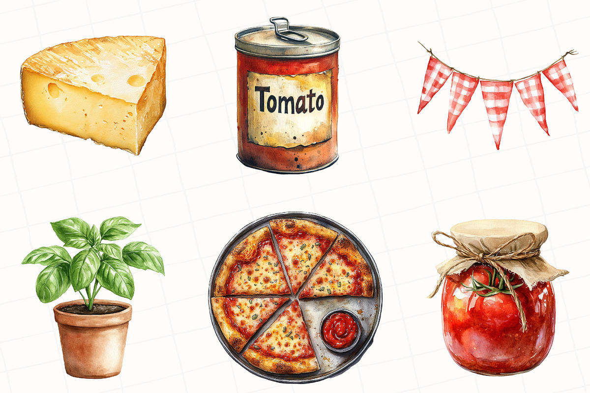 Watercolor Pizzeria Clipart, an Illustration by OK Design (Photo 5 of 5)