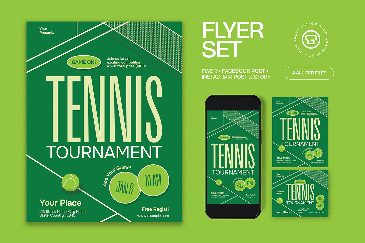 Bold Tennis Tournament Flyer, a Flyer Template by graphicook (Photo 1 of 3)