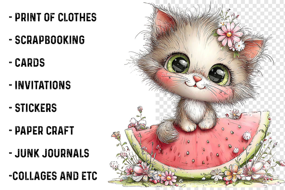 Whimsical Summer Cat Clipart, an Illustration by SinaCreation (Photo 2 of 7)