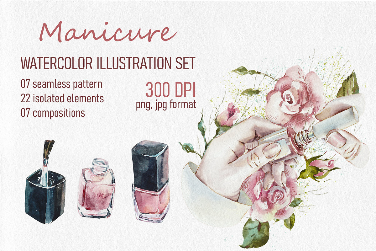 Watercolor Manicure, an Object Illustration by Budogoshch (Photo 1 of 8)