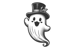 Cute Halloween Ghost Top Hat vector, an Illustration by AlexArt