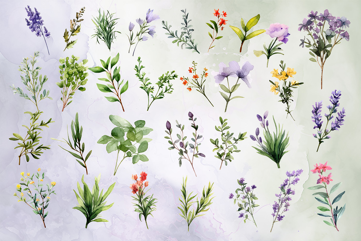 Watercolor Herbs Clipart, a Decorative Illustration by MuzaArtStudio (Photo 2 of 7)