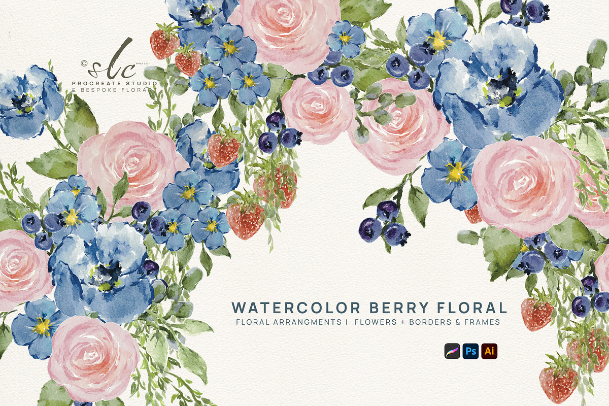 Berry Floral Watercolor Illustration, a Seasonal Illustration by slowlivecreate (Photo 6 of 6)