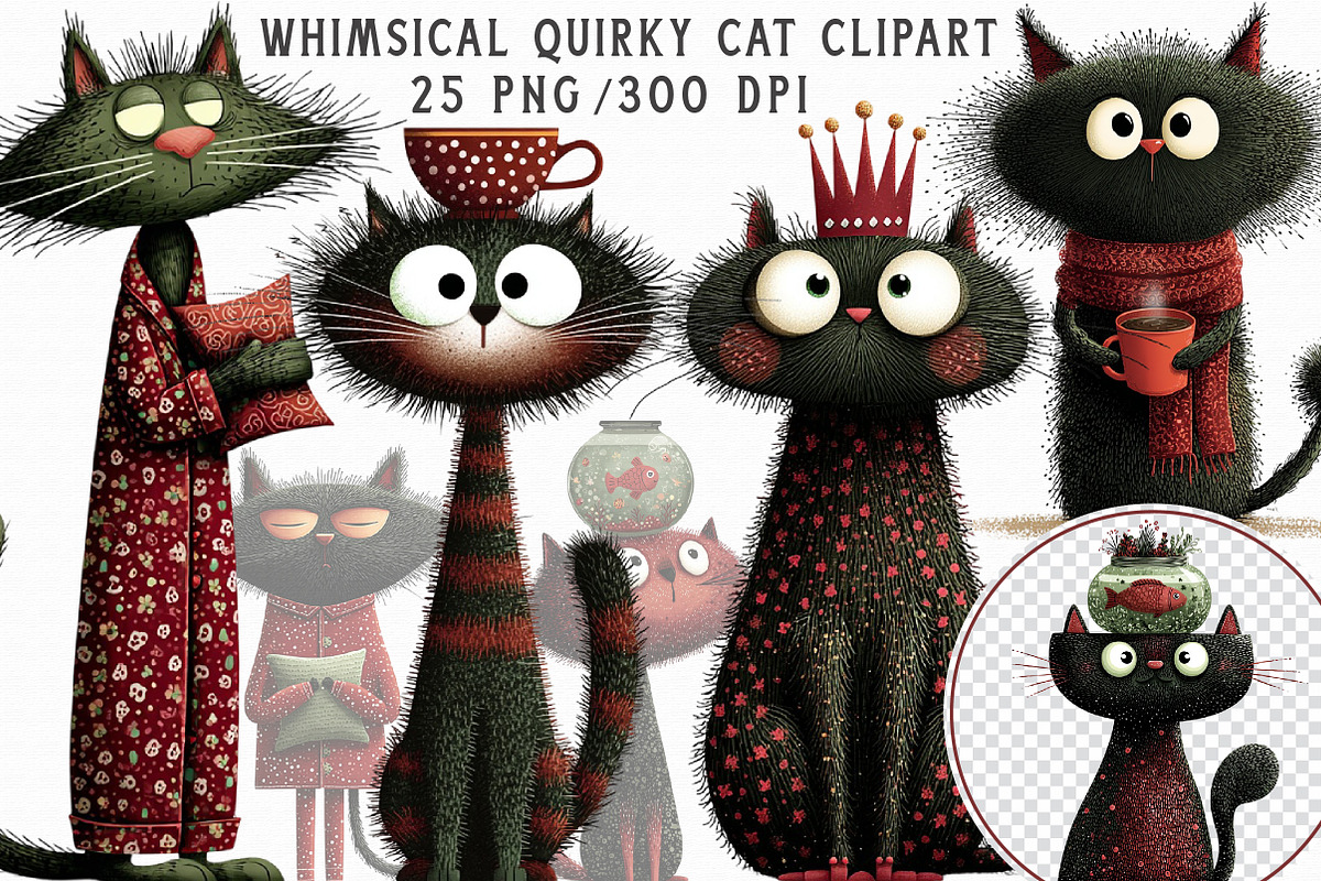 Whimsical Quirky Cat Clipart, an Illustration by Libby Wishes (Photo 1 of 9)