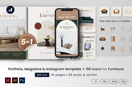 5 IN 1 For Furniture Brand, a Magazine Template by Jump Studio
